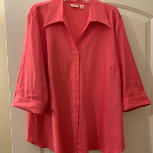 Pink 3/4 Sleeve Button Down Blouse